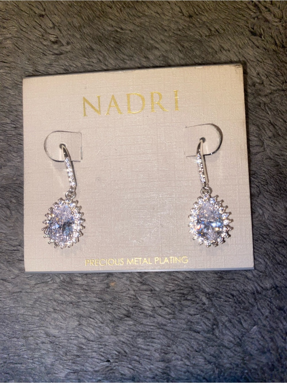 Nadri Silver Teardrop Halo Earrings with Clear Crystals